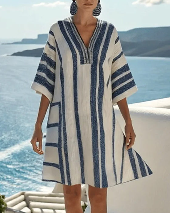 Kleid Blau Und Weiß Gestreift Locker