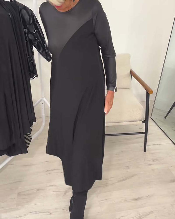 Kleid Schrägschnitt Patchwork Lang