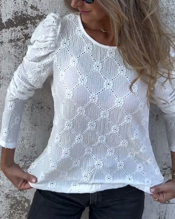 Bluse Mit Puffärmeln Und Ausschnitt