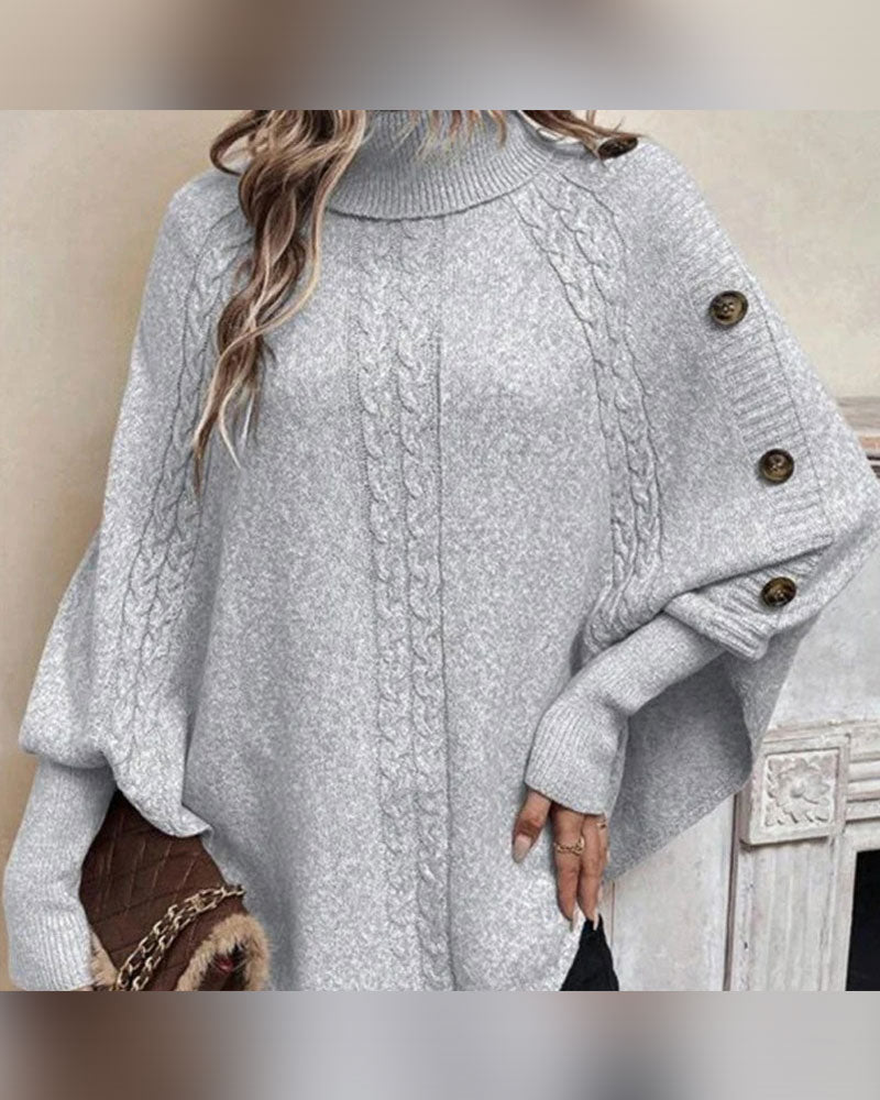 Pullover Turtleneck Unregelmäßig Zopf Knopf
