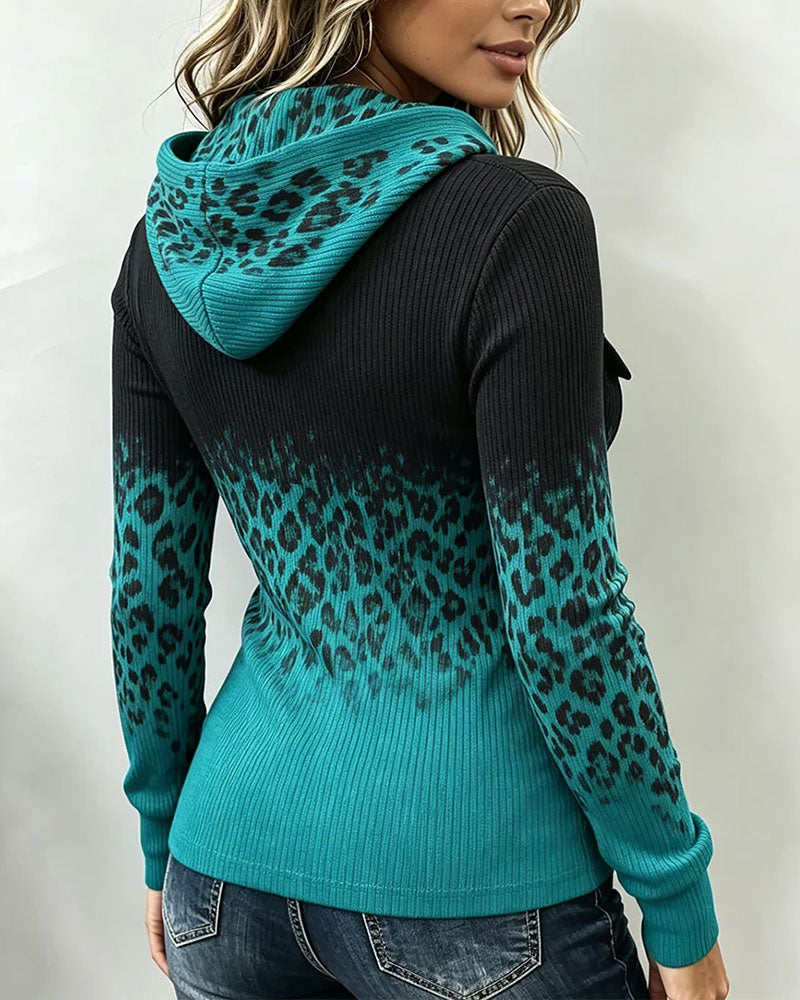 Oberteil Reißverschluss Ombre Leopard