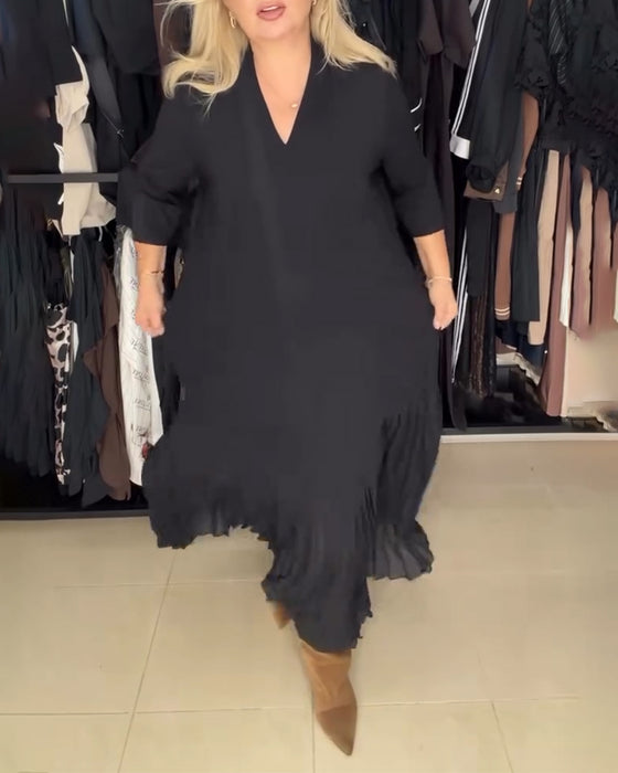 Elegantes langes Kleid mit Dreiviertelärmeln und V-Ausschnitt