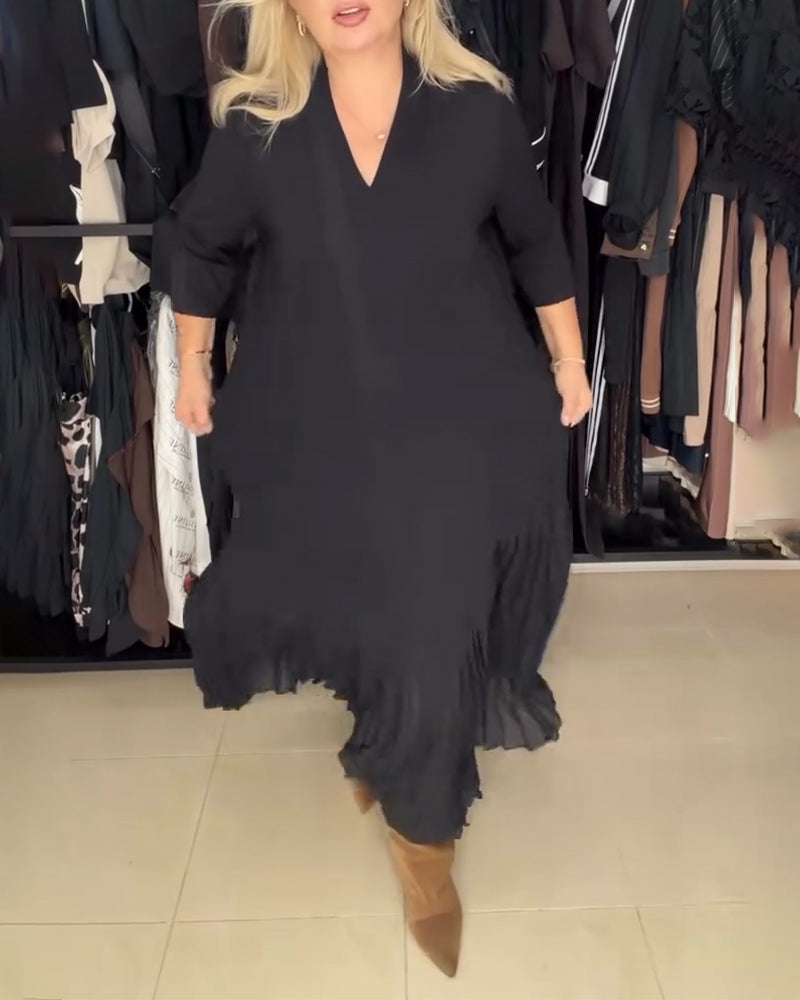 Elegantes langes Kleid mit Dreiviertelärmeln und V-Ausschnitt