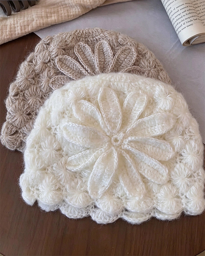 Handgemachte Gehäkelte Blumige Strickmütze