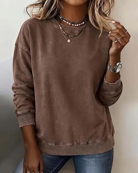Sweatshirt Rundhals Schulterfallen Langarm Locker