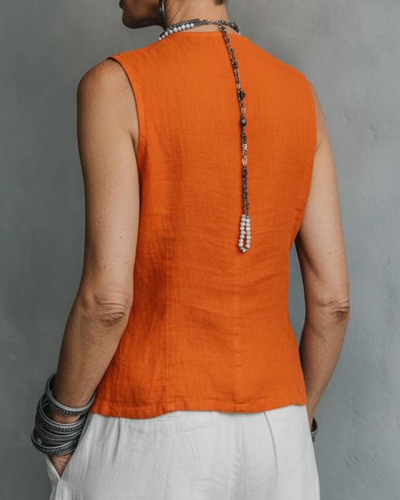 Tank Top Ärmellos Knopf Lässig