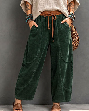 Hose Gummizug Taille Farbblock Cropped Weites Bein