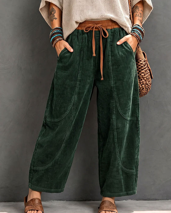 Hose Gummizug Taille Farbblock Cropped Weites Bein