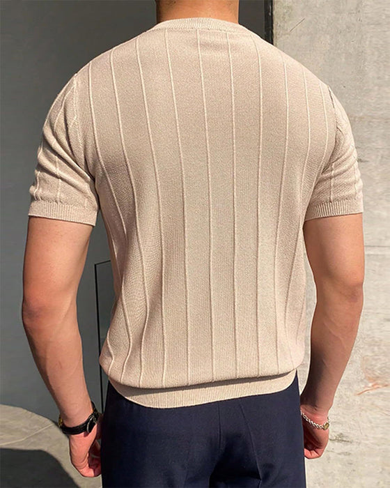 Herren T-Shirt Rundhals Kurzarm Atmungsaktiv Gestrickt