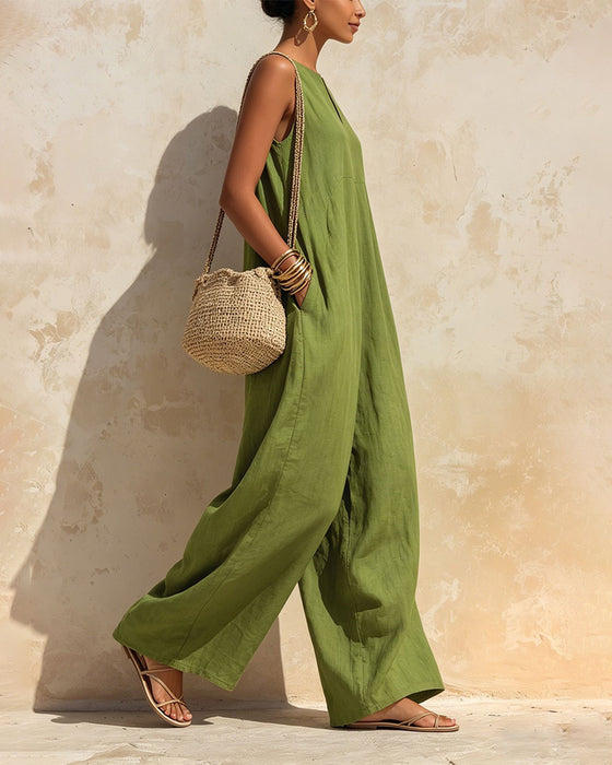 Jumpsuit Kleiner V-Ausschnitt Weit