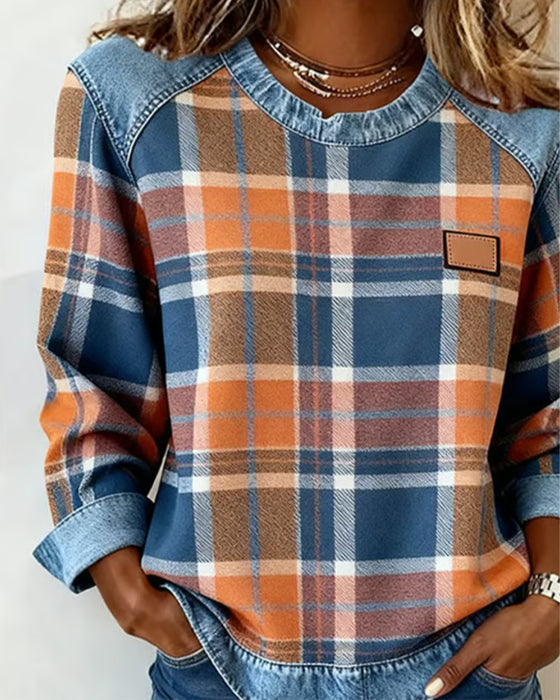Modisches Sweatshirt mit Karo-Patchwork