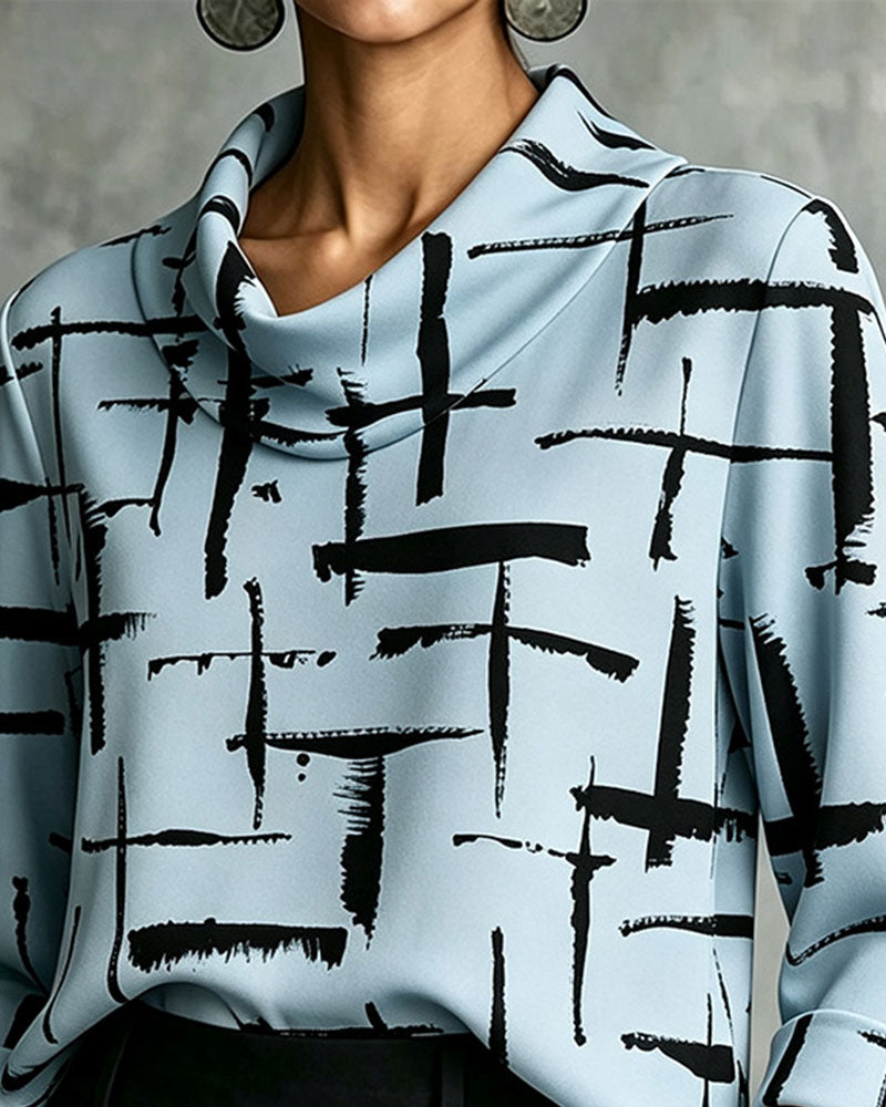 Bluse Mock Cowl Neck Kreuz Muster
