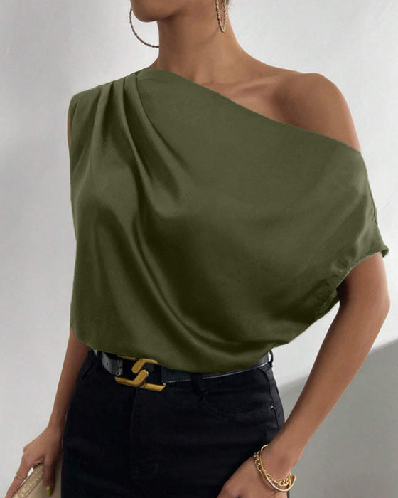 Bluse Uni Farbe Off Shoulder Ärmellos