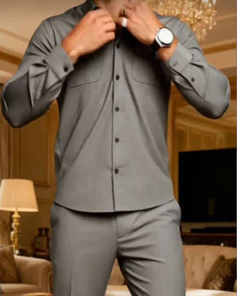 Herren 2-teiliger Unifarbener Spazieranzug - Locker geschnitten, knitterresistent, stilvoll