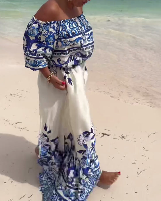 Kleid Off-Shoulder Bedruckt Resort