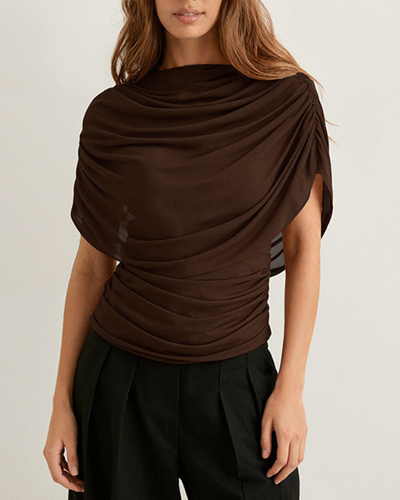 Bluse Mesh Schal Hals Drapiert Slim Fit