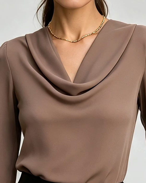 Bluse Mock Hals Langarm Einfarbig