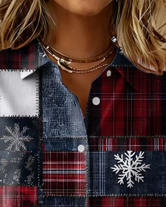 Kariertes Hemd Mit Schneeflocken- Und Schneemannmuster