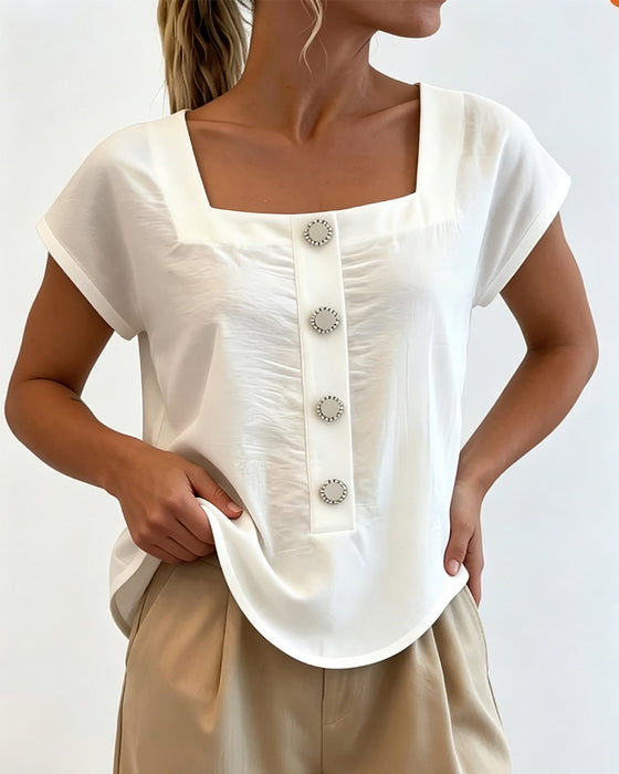 Bluse Quadratkragen Einfarbig