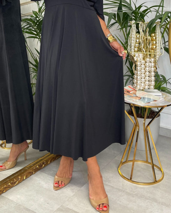 Kleid V-Ausschnitt Einfarbig Taille