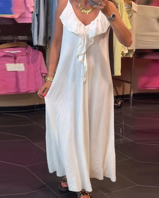 Kleid Träger V-Ausschnitt Rüsche Weiter Rock