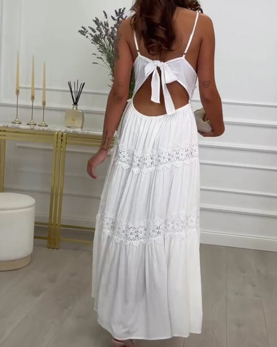 Kleid Spitze Patchwork Spaghettiträger V-Ausschnitt
