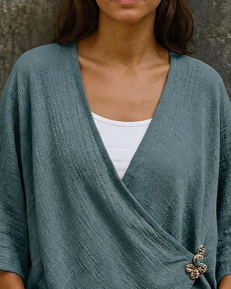 Bluse V-Ausschnitt Cross Front 3/4-Arm