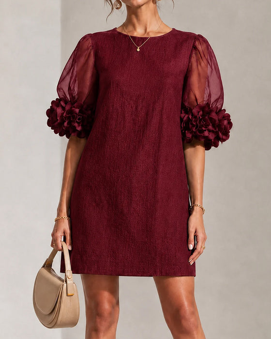 Kleid Stilvoll Rundhals Puffärmel