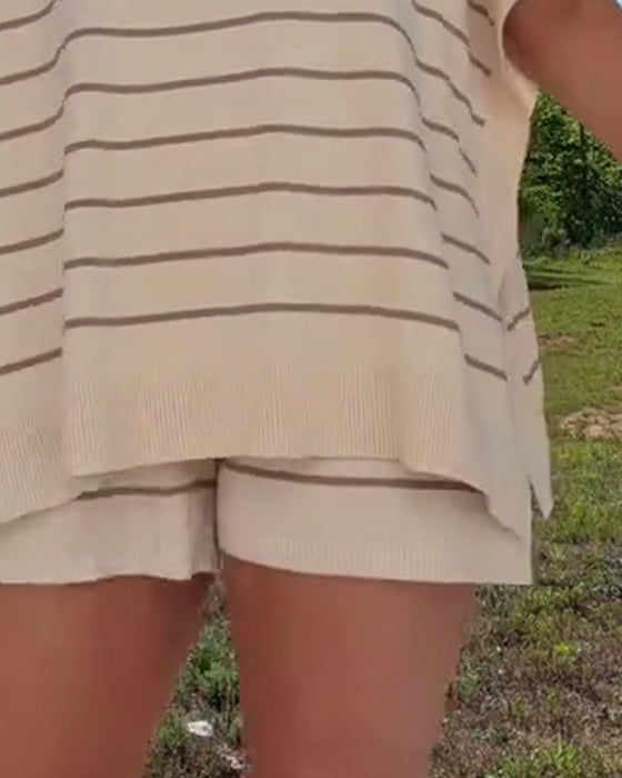 Set Streifen Locker Freizeit Shorts