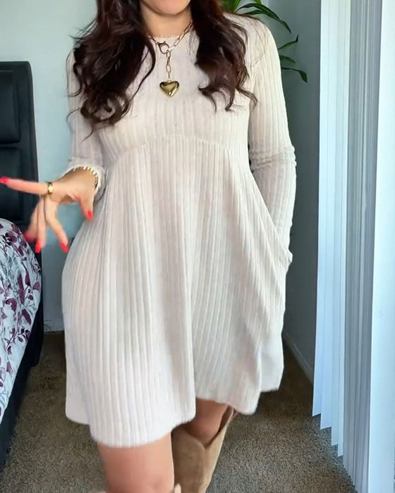 Kleid Rundhals Langarm A-Linie