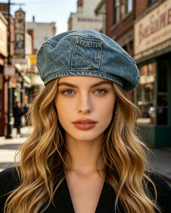 Baskenmütze Damen Vintage Denim