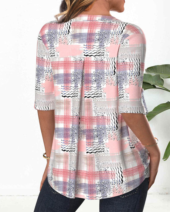 Bluse Halbärmlig Digital Bedruckt Casual