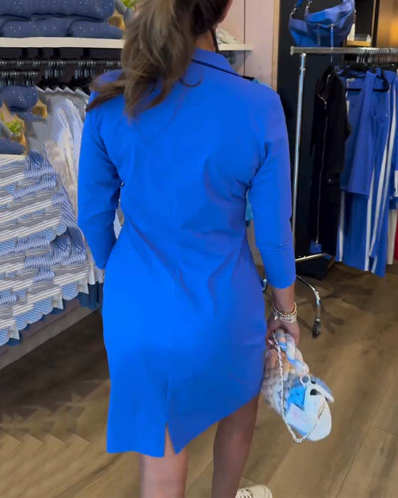 Kleid kragen einfarbig reißverschluss langarm