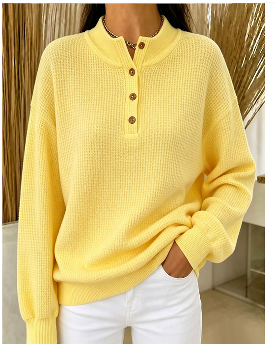 Bluse Hoher Kragen Knopf Langarm