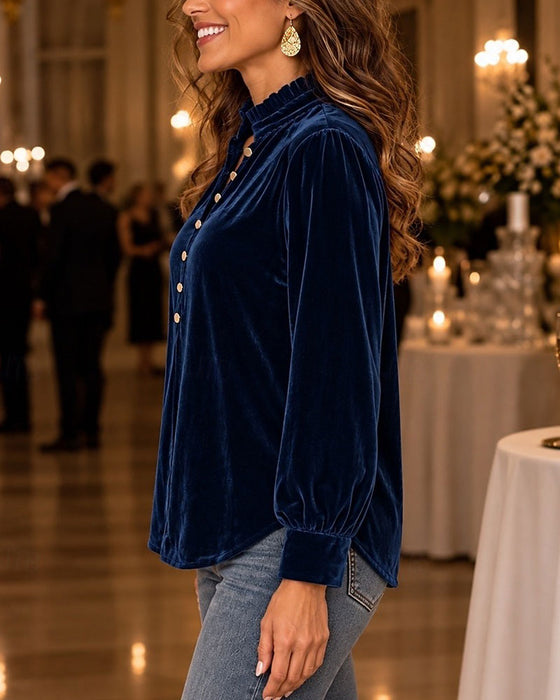 Bluse Einfarbig Knopf Elegant