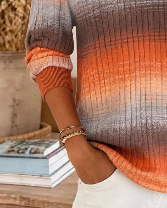 Bluse Ombre Gerippt Langarm