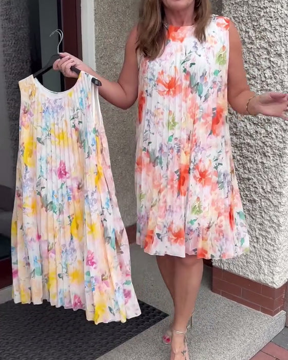 Kleid Ärmellos Plissiert Blumen