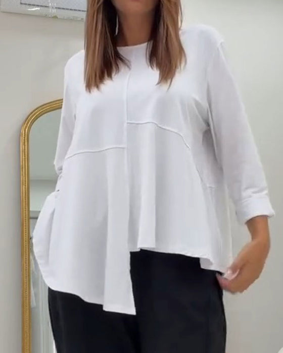 Oberteil Rundhals Patchwork Asymmetrisch Uni