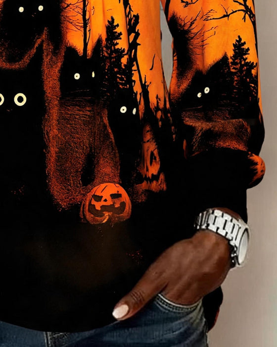 Oberteil V-Ausschnitt Gerafft Halloween Langarm