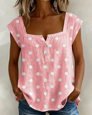 T-Shirt Quadratischer Ausschnitt Gepunktet Kurzarm