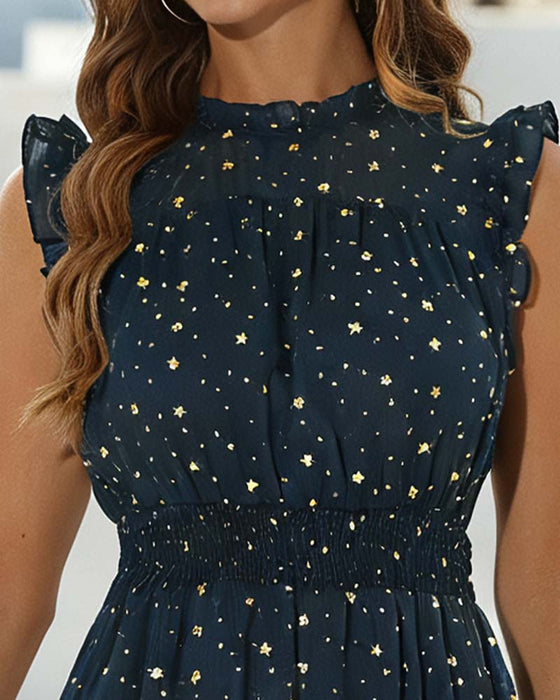 Kleid Rüsche Ärmellos Volant