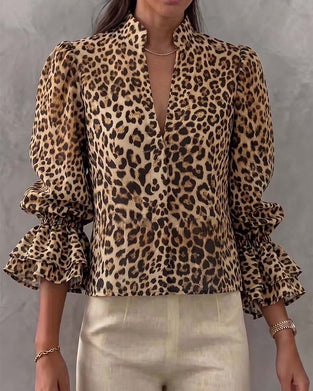 Bluse Leopard Rüsche Lässig
