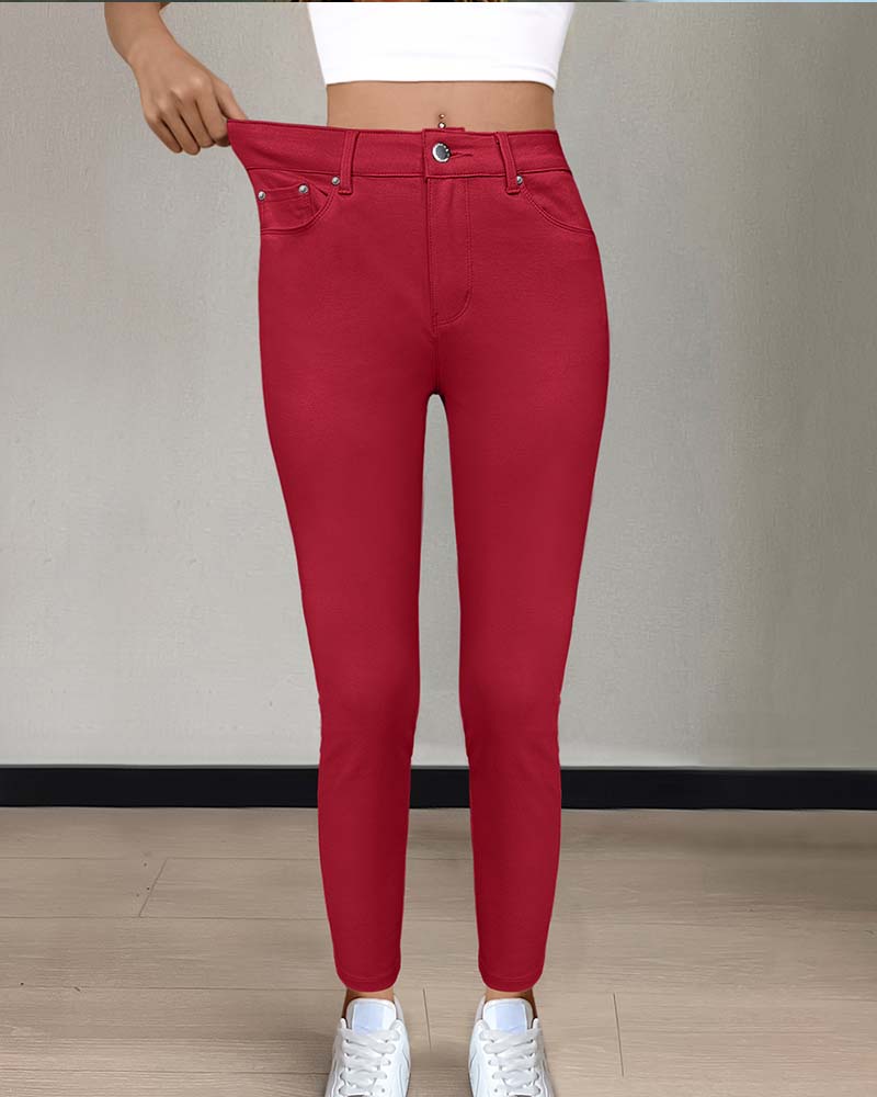 Hose Damen Tasche Einfarbig Skinny Lässig