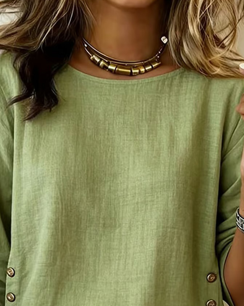 Top Casual Rundhals Knopfdesign