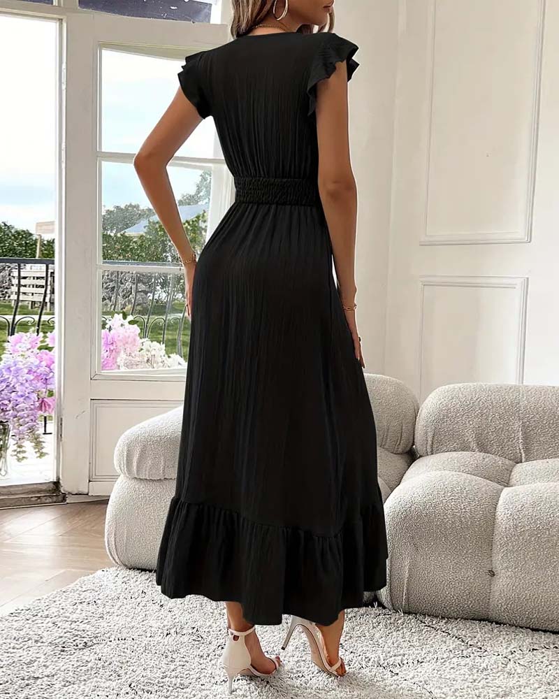 Kleid V-Ausschnitt Einfarbig Tailliert