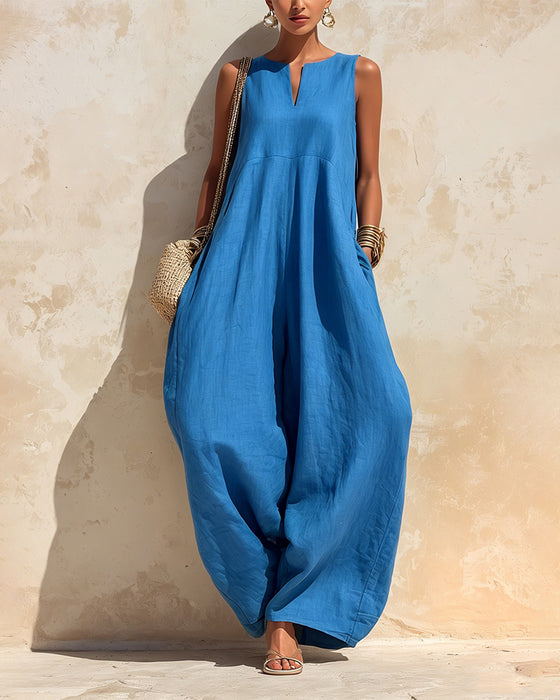Jumpsuit Kleiner V-Ausschnitt Weit