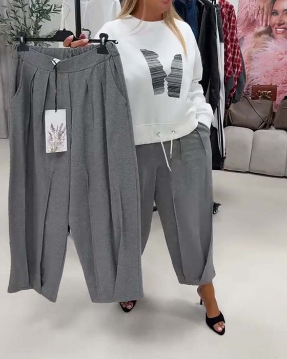 Hose Plissiert Weites Bein Harem Cropped
