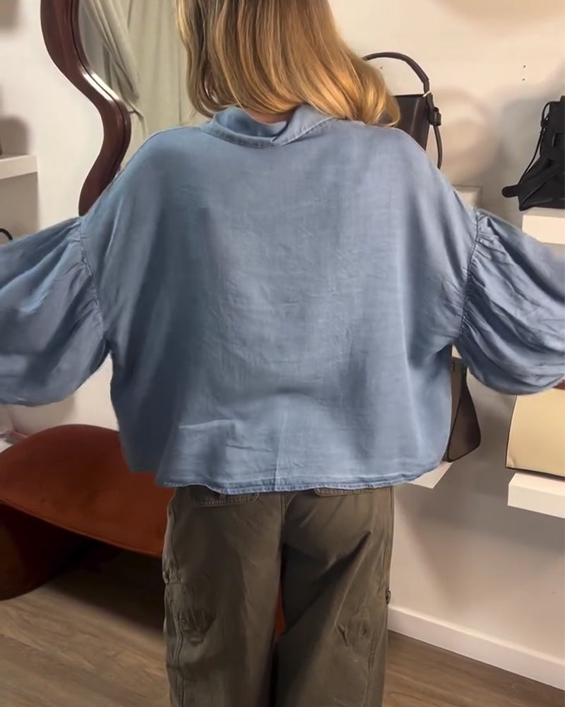 Bluse Puff Ärmel Kurz Kragen