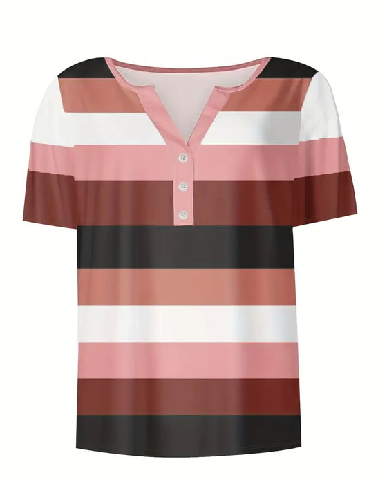 Vielseitiges T-Shirt Mit Streifen und Knöpfen