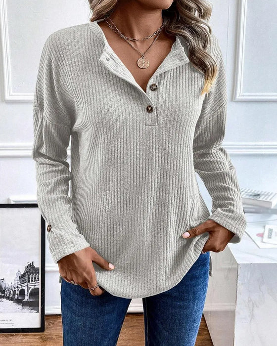 Bluse Gerippt Halber Reißverschluss Pullover